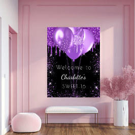Söta 16 svarta lila glitter välkomstballonger poster