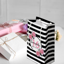 Söta 16 svarta rand rosa blommigt namn