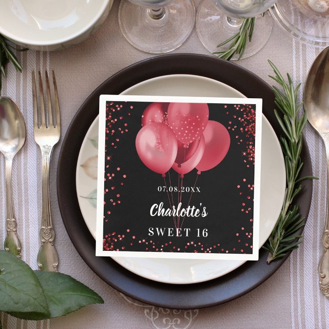 Söta 16 svarta röda ballonger pappersservett (Skapare uppladdad)