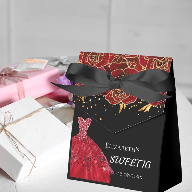 Söta 16 svarta röda klänningar tack. presentaskar (Skapare uppladdad)