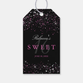 Söta 16 Svarta Rosa Gnistrande Glitter Favor Etike Presentetikett