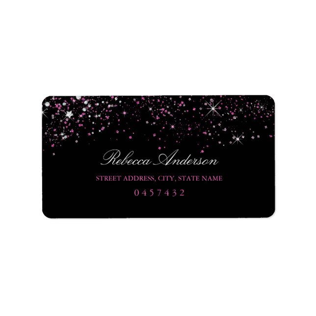 Söta 16 Svarta Rosan Gnistra Glitter Adressetikett (Framsidan)