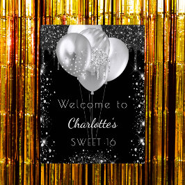 Söta 16 svarta silver glitter välkomstballonger poster