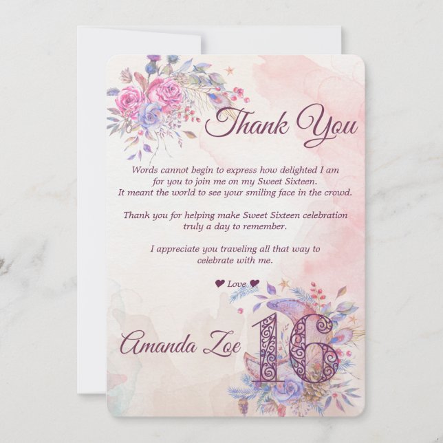 Söta 16 Tack-kort Inbjudningar (Framsida)