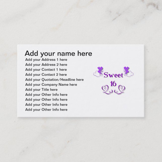 Söta 16 visitkort (Framsida)