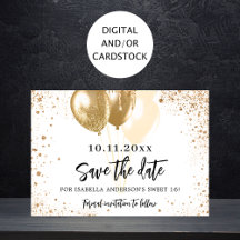 Söta 16 vita guld-ballonger glitter party