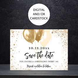 Söta 16 vita guld-ballonger glitter party spara datumet