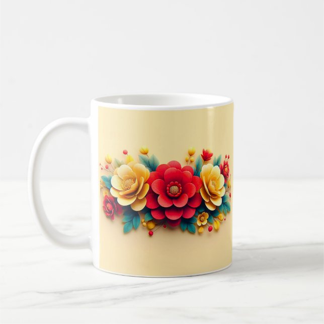 Söta 3d-blommor kaffemugg (Vänster)