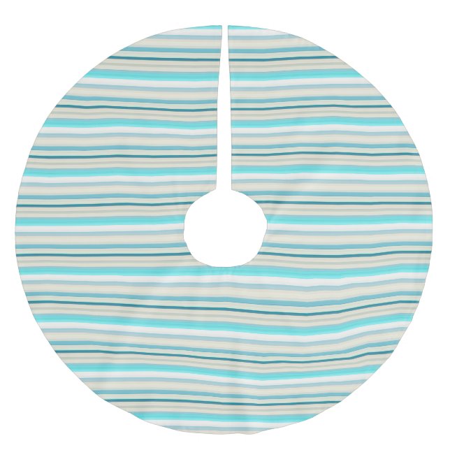 Söta akva vita ränder julgransmatta borstad polyester (Framsidan)