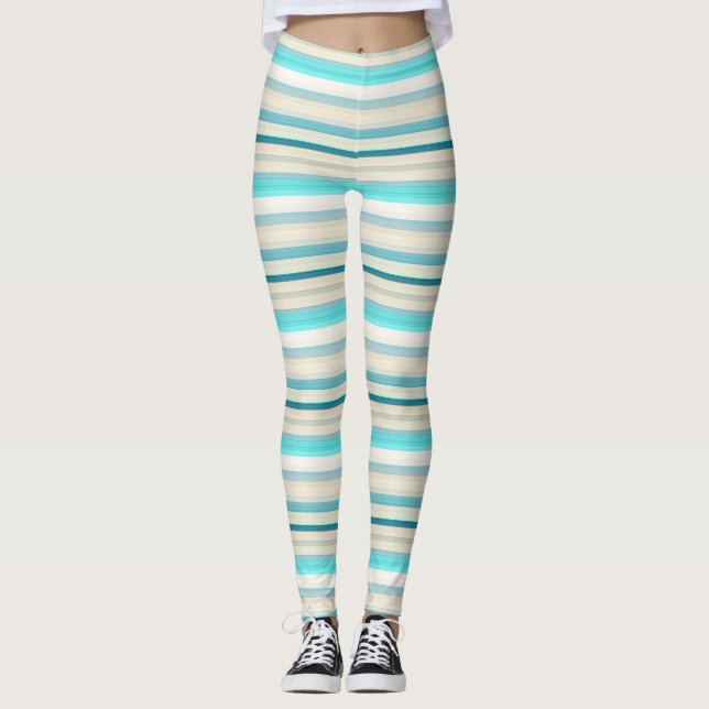 Söta akva vita ränder leggings (Framsida)