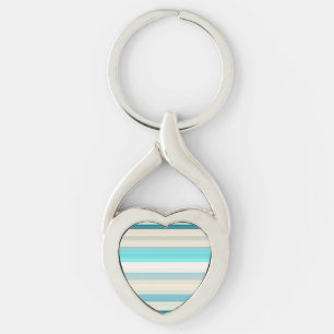 Söta akva vita ränder twisted heart silverfärgad nyckelring