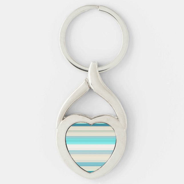 Söta akva vita ränder twisted heart silverfärgad nyckelring (Framsidan)