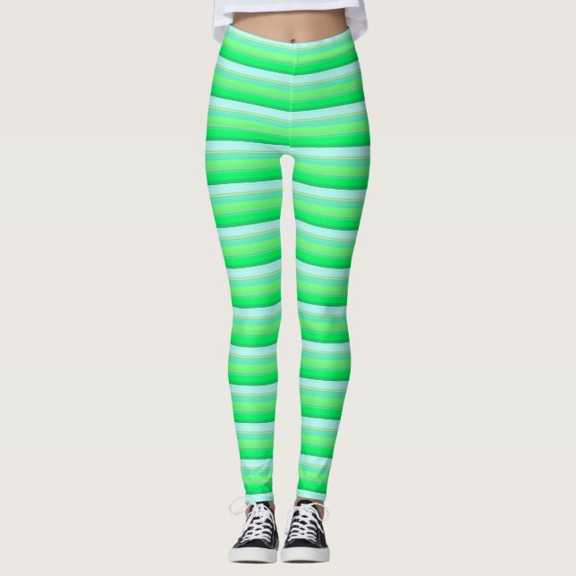 Söta akvagröna ränder leggings (Framsida)