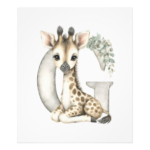 Söta akvarell-baby-djur alfabet Giraff Fototryck