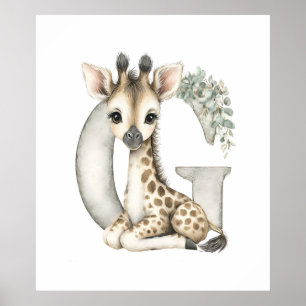Söta akvarell-baby-djur alfabet Giraff Poster