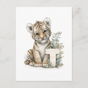 Söta akvarell-baby djur alfabet, Tiger Vykort