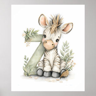 Söta akvarell-baby-djur alfabet zebra poster