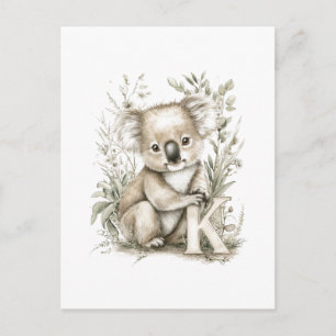 Söta akvarell-babyddjur med alfabet Koala Vykort