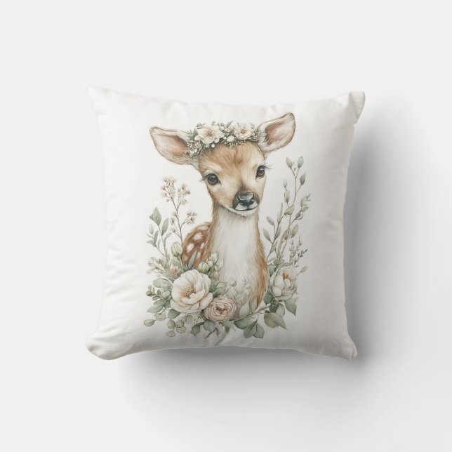 Söta akvarell-babyddjur med blommor kudde (Framsida)