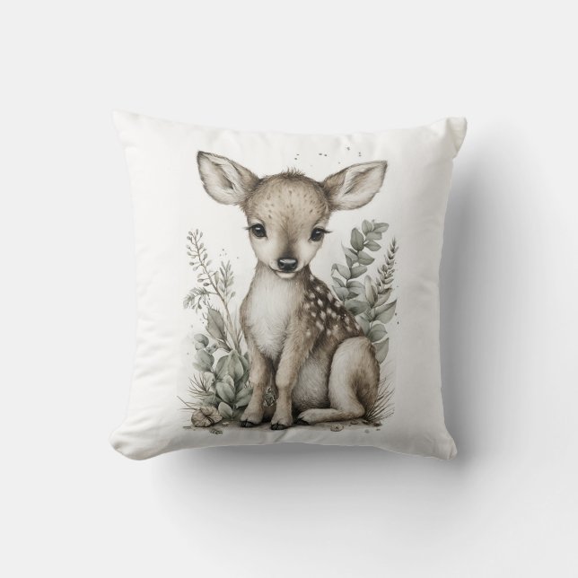 Söta akvarell-babyddjur med blommor kudde (Framsida)