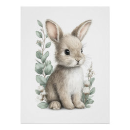 Söta akvarell-babyddjur med blommor perfect poster
