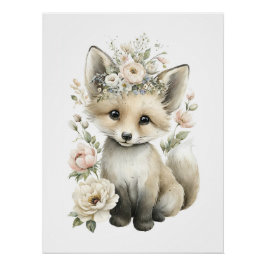 Söta akvarell-babyddjur med blommor perfect poster