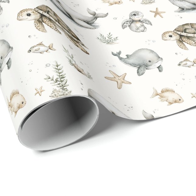 Söta akvarell havsbaby djur presentpapper (Rullad Hörn)