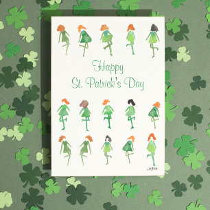 Söta akvarell irländska dansare St. Patrick's Day Kort