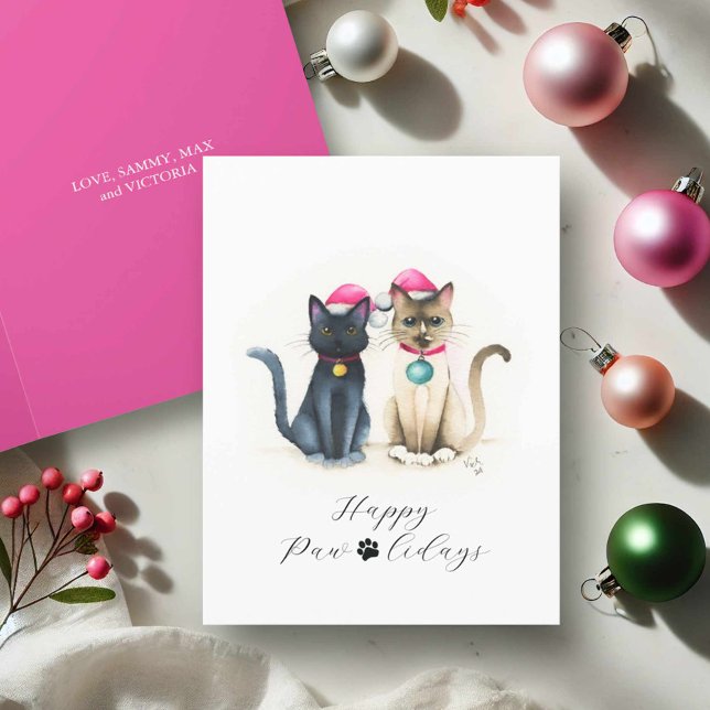 Söta akvarell katt julkort helgkort (Cute cat Christmas cards watercolor Samantha & Maxwell by Victoria Grigaliunas Do Tell A Belle)