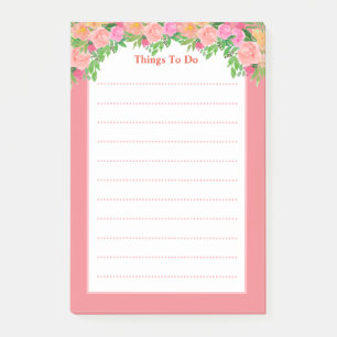 Söta akvarell rosa blommor Linjerade saker att gör Post-it Block