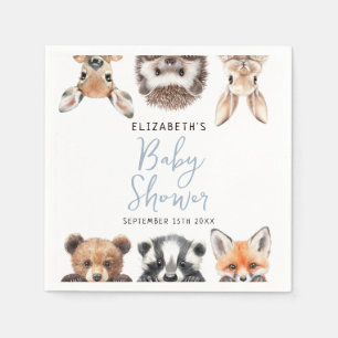 Söta akvarell skogsdjur pojke baby shower pappersservett