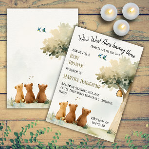 ~Söta akvarellbjörn-tripletter baby shower Inbjudningar