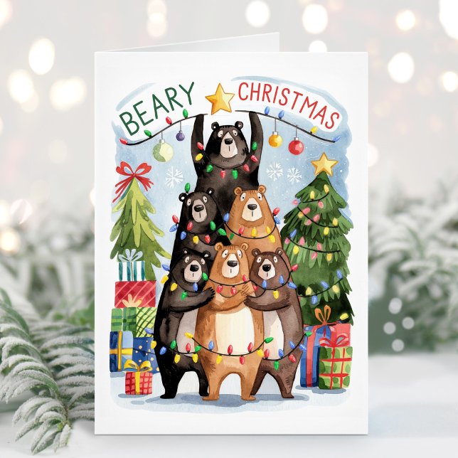 Söta akvarellbjörnar Beary julkort Helgkort (Skapare uppladdad)