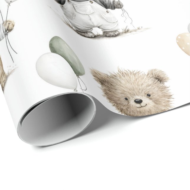 Söta akvarellbjörnar med ballonger presentpapper (Rullad Hörn)