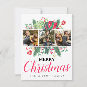 Söta akvarellblad God Jul Familjefoton Julkort