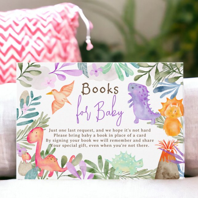 Söta akvarelldinosaurieböcker för baby shower tilläggskort (Cute watercolor dinosaurs books for baby shower enclosure card)