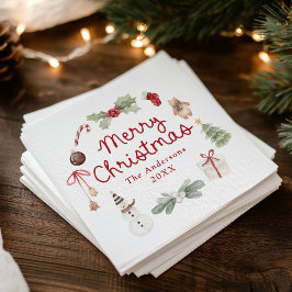 Söta akvarellillustrationer God Jul Pappersservett