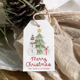 Söta akvarellillustrationer God Jul Presentetikett