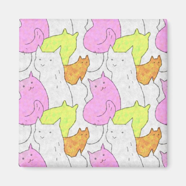 Söta akvarellkatter doodle-mönster magnet (Framsidan)