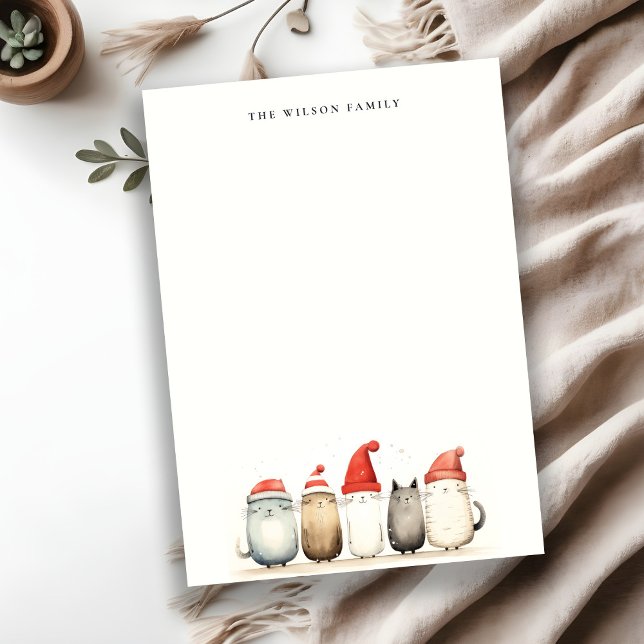 Söta akvarellkatter Luffiga och glada jul Anteckningskort (Skapare uppladdad)