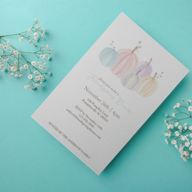 Söta akvarellpastellpumpafesten Thanksgiving Inbjudningar (Skapare uppladdad)