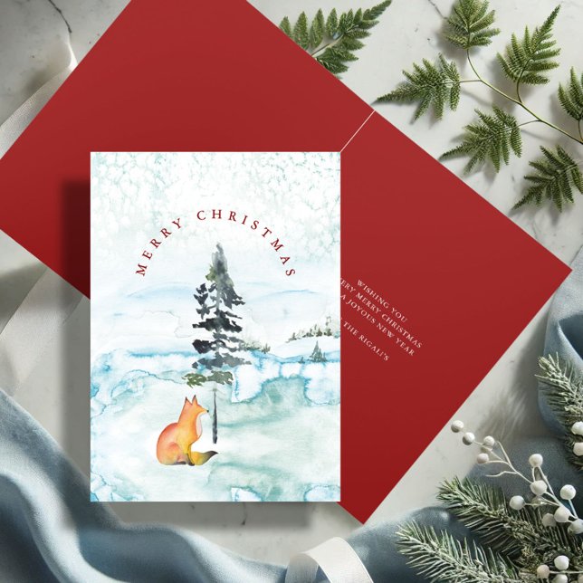 Söta akvarellräv julkort helgkort (Watercolor Christmas cards winter fox and tree art by Victoria Grigaliunas Do Tell A Belle)