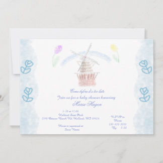 Söta akvarelltulpaner och väderkvarn Baby Shower Inbjudningar