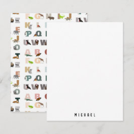 Söta alfabetet ABC Djur Anpassat namn Skola Anteckningskort