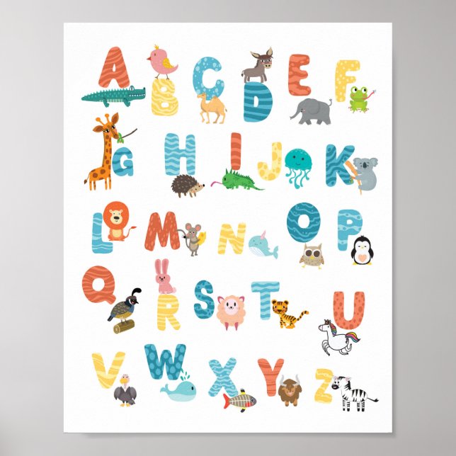 Söta alfabetplanschdjur poster (Framsidan)