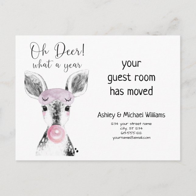 Söta Älg Åh vad ett år Flyttmeddelande Meddelande Vykort (Framsida)
