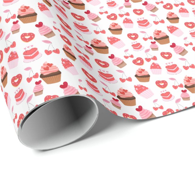 Söta Alla Hjärtans Dags Cupcake Presentpapper (Rullad Hörn)