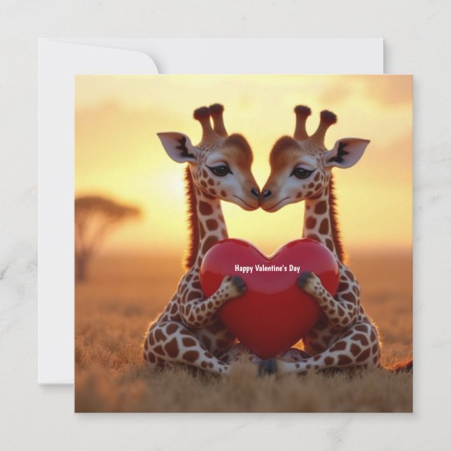 Söta Alla hjärtans dags-giraffer  Julkort (Framsida)
