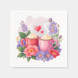 Söta Alla Hjärtans-dags kakmuggar med blommor och Pappersservett