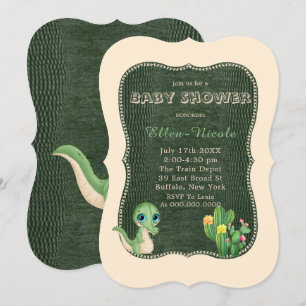 Söta Alligator Gröna Kaktus Baby Shower Inbjudning Inbjudningar